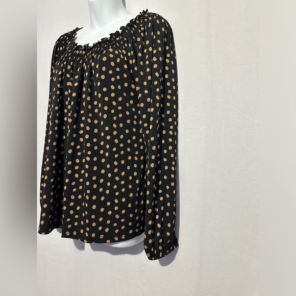 Women's Carol Rose Black/tan Polka Dot Stretch Neck Blouse Size XL - Picture 2 of 5